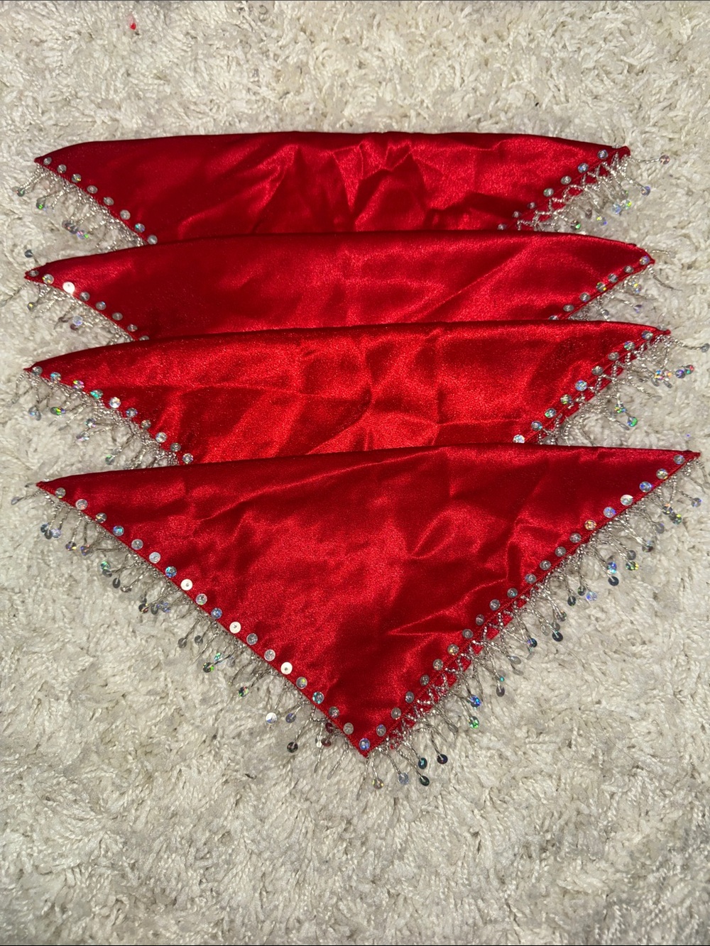 4 for 40$ Red Satin Square Mindilas with Beaded Fringe